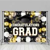 Aperturee - Aperturee Black Silver Gold Balloons Cheers Graduation Backdrop